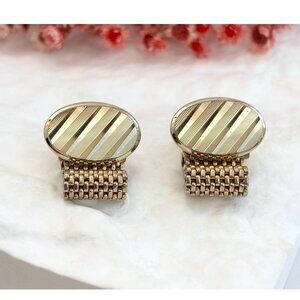 Textured Midcentury Style Oval Retro Gold Toned Round Vintage Cuff Links